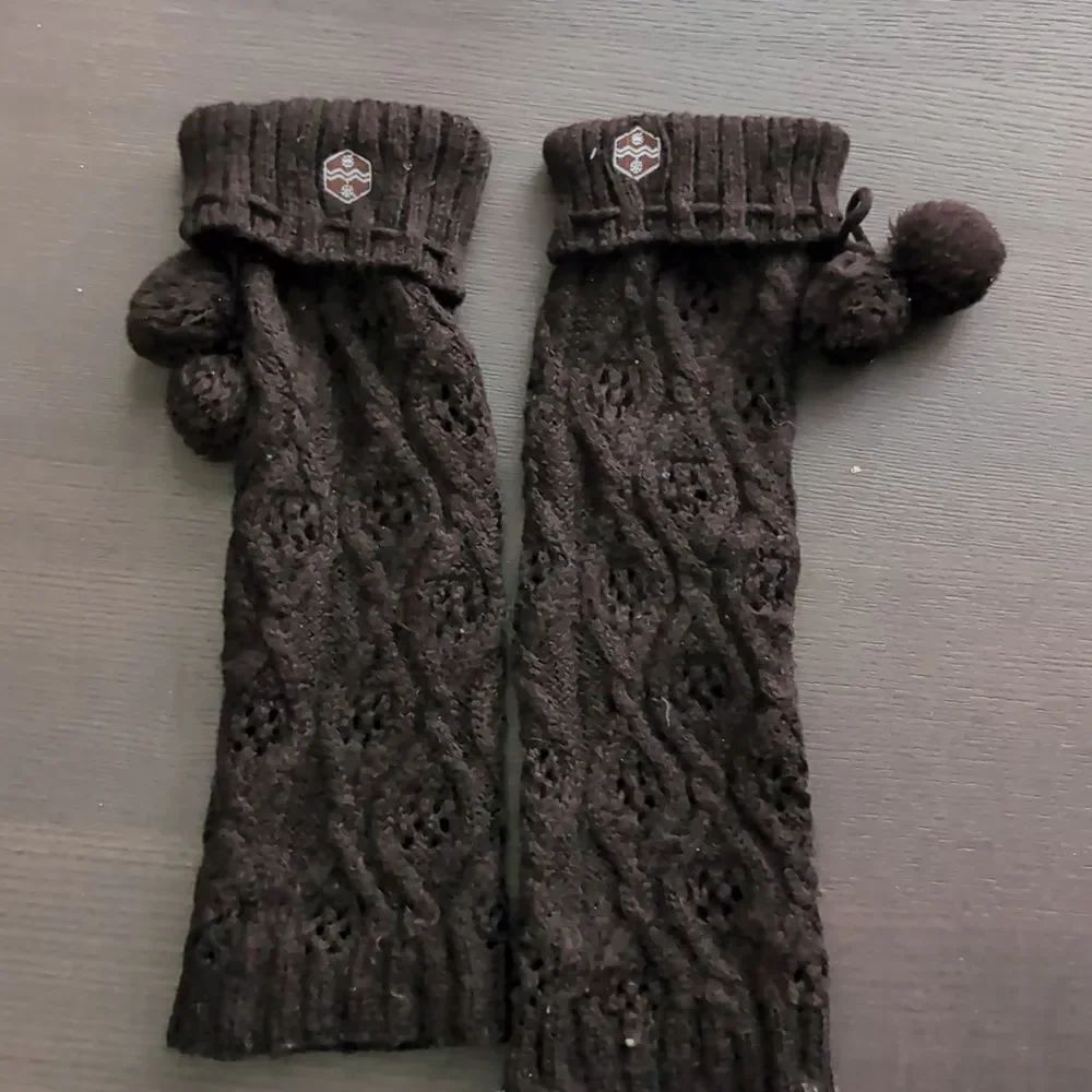 Mocha Brown leg warmers with pom poms